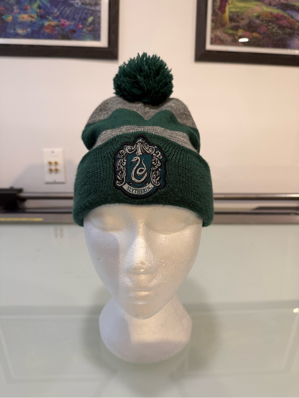 Official Harry Potter Slytherin Crest Striped Pom Pom Knit Beanie Toque